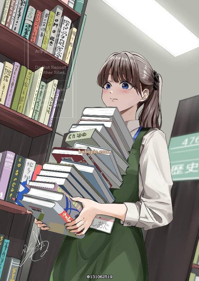 原创, 女孩子, 图书馆, 马尾, Original 500+ bookmarks