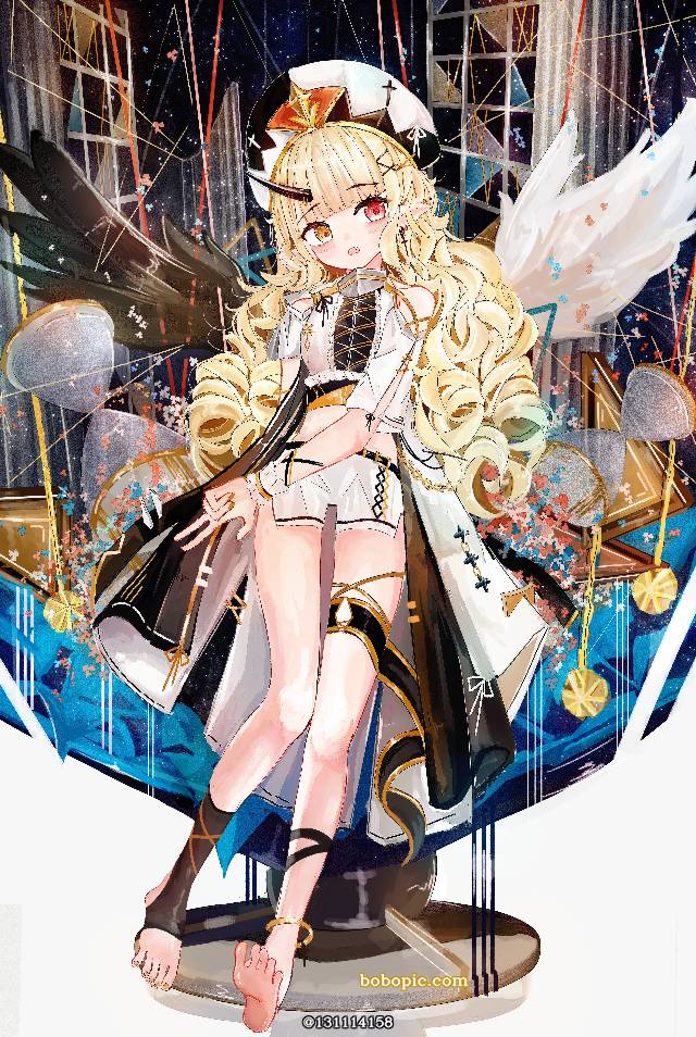 原创, 赤脚, angel, 羽翼, 金发, horn, 踩脚裤, 罗马卷