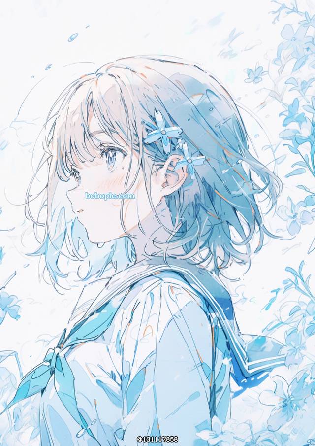 sweat, 蓝, flower, 夏天, 插画