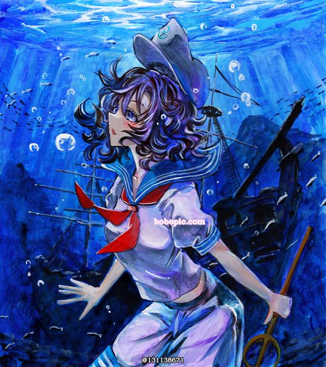 水下, sea, 东方, 手绘, 东方Project, shishiki board, acrylic painting, 村纱水蜜, 水手服, Touhou Project 100+ bookmarks