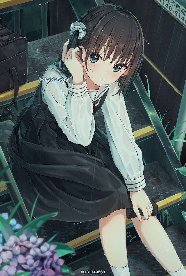 女高中生, uniform, 衣服湿透, 白色袜子, 水手服