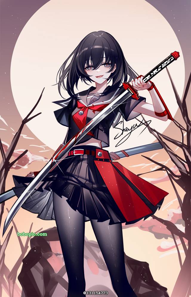 黑发, 黑长直, 黑裤袜, 女孩子, 斩·赤红之瞳, Kurome