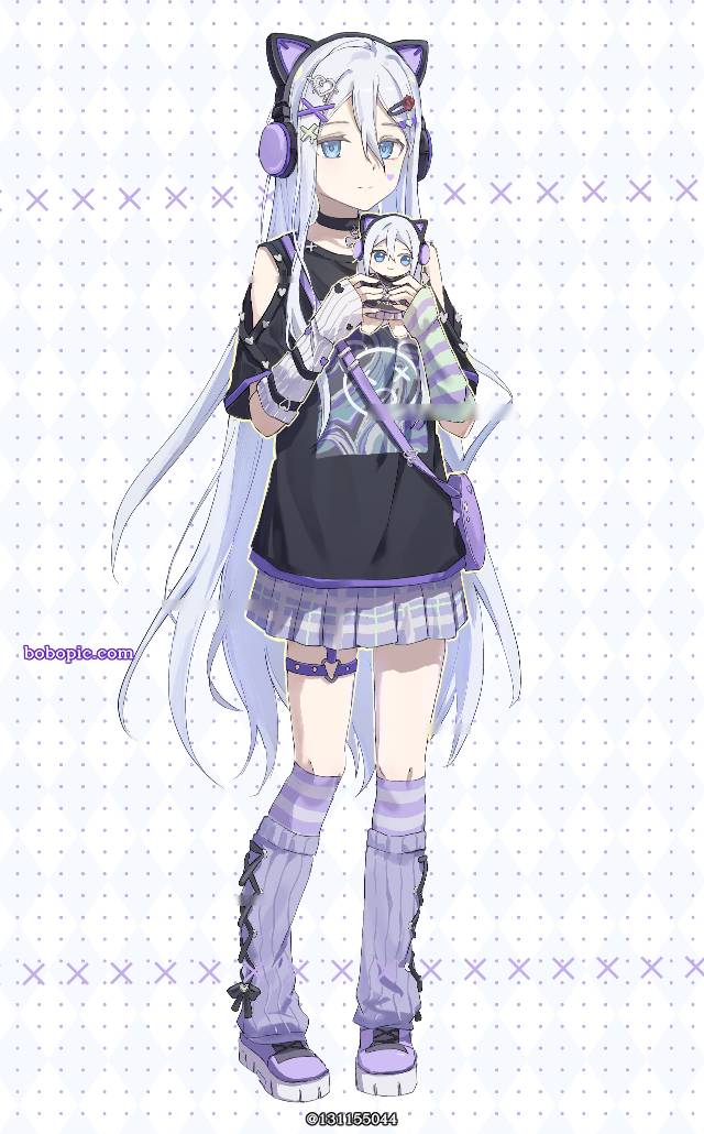 女孩子, 世界计划, 世界计划, Yoisaki Kanade, long white hair, cat ears headphones
