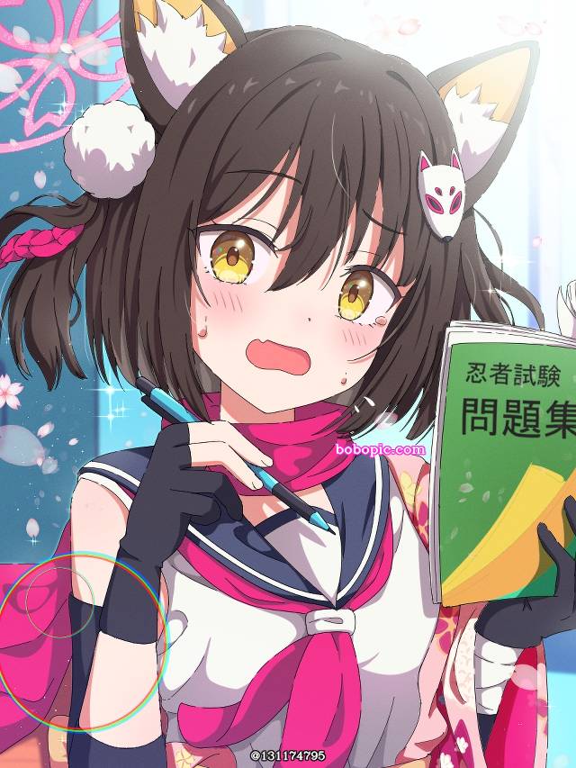 Kuda Izuna, 碧蓝档案, 女孩子, 水手服, 兽耳, uniform, 学习