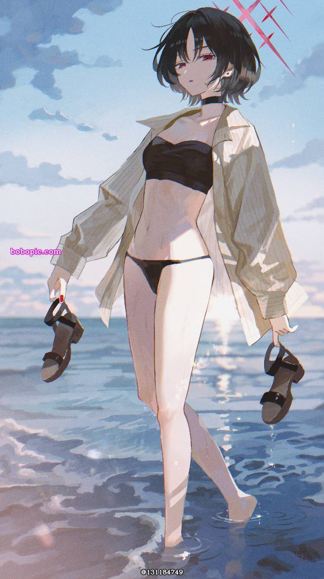 碧蓝档案, 戒野美咲, 泳装, 100 Day Challenge, 黑色比基尼, 肚脐, Blue Archive 1000+ users