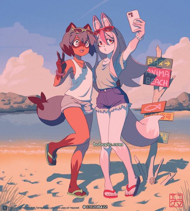 兽人, 女孩子, 影森满, 日渡荠, 海边