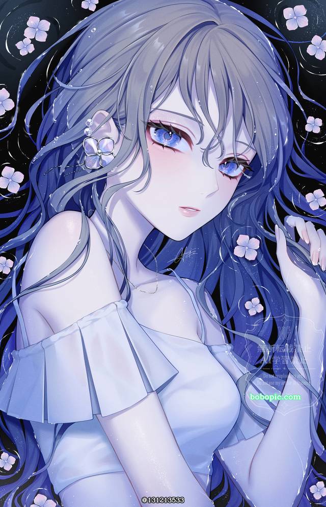 女孩子, 穿洞, 紫阳花, water