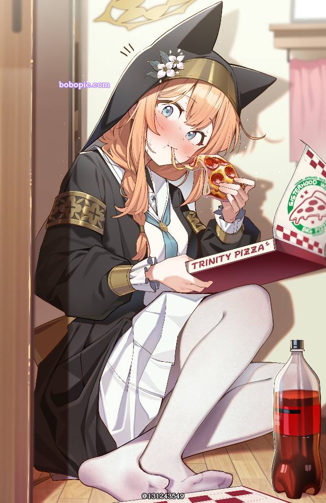 碧蓝档案, Mari Iochi, I like it when you eat a lot, pizza, 白裤袜