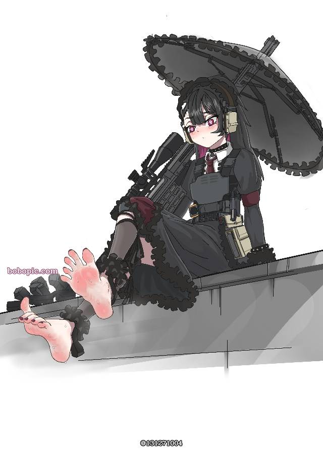 原创角色, 脚底, 赤脚, 踩脚裤, sandals, 枪, 哥特萝莉
