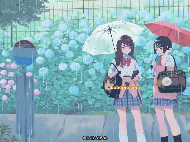 原创, 女孩子, uniform, rain, rainy season