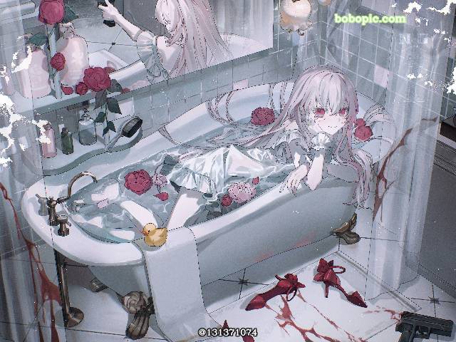 女孩子, young girl, bathtub, rose, 镜, 枪