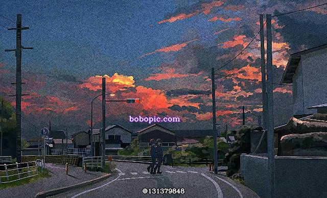 夕阳,男孩,风景图片