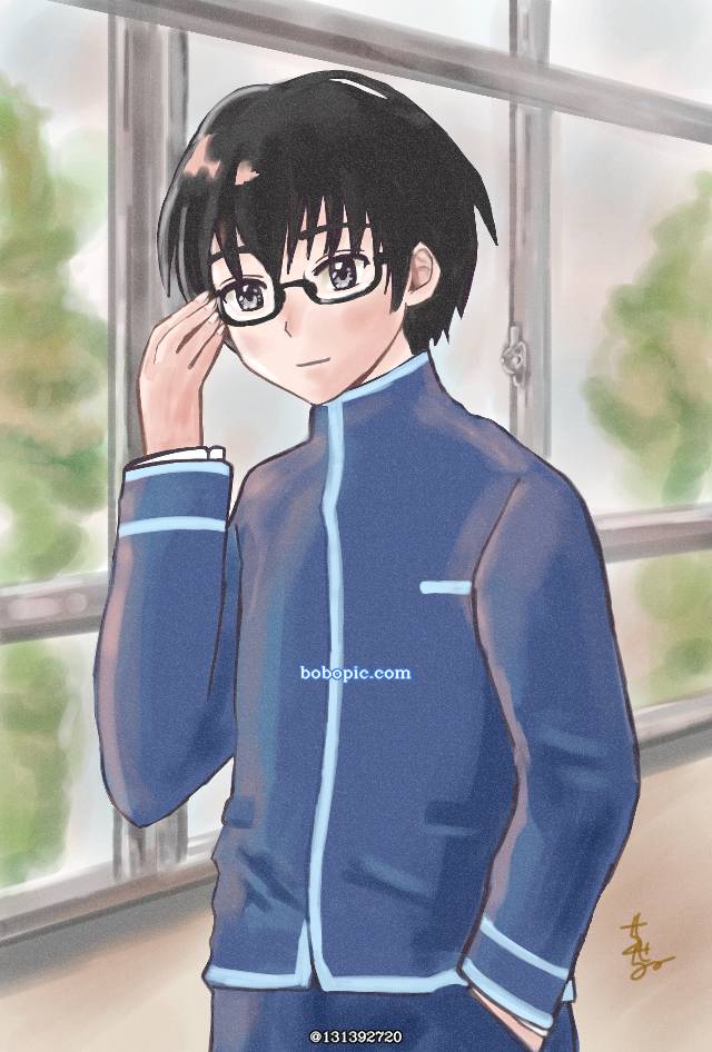 原创, 原创角色, school, classroom, male school uniform with stand-up collar, glasses boy