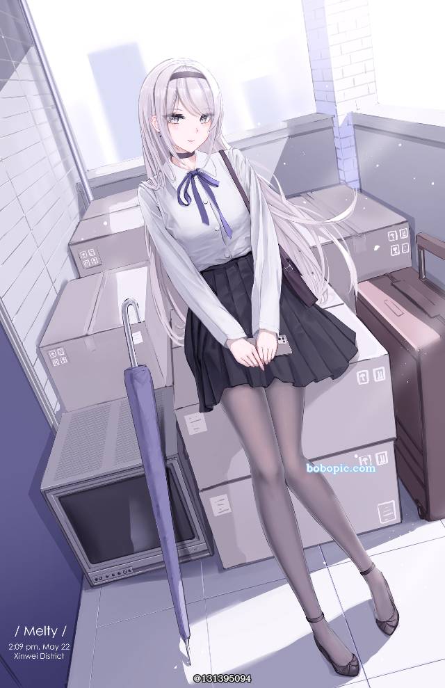 女孩子, everyday life, 原创, 白发, 美腿, 显性巨乳, 丝袜, 丝袜
