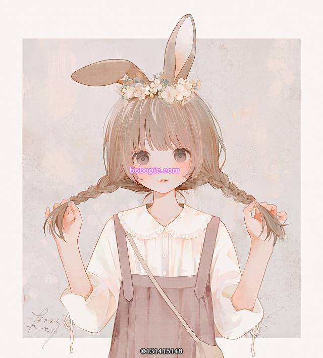 bunny ears, flower crown, 女孩子, 原创