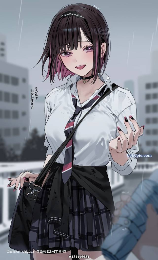 原创, 女孩子, Ren Shirayuki, 黑色内衣, wet shirt, Shino and Ren, 紧身裤, 衣服湿透, school uniform with shorts, visible bra