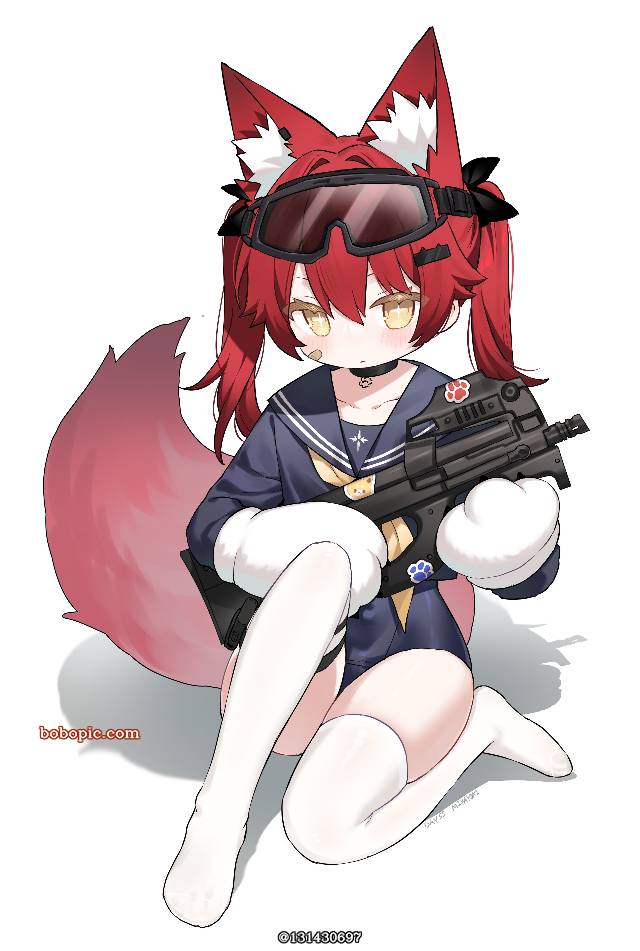 女孩子, 兽耳, fox ears, 狐狸, 萝莉, uniform, 学生泳衣
