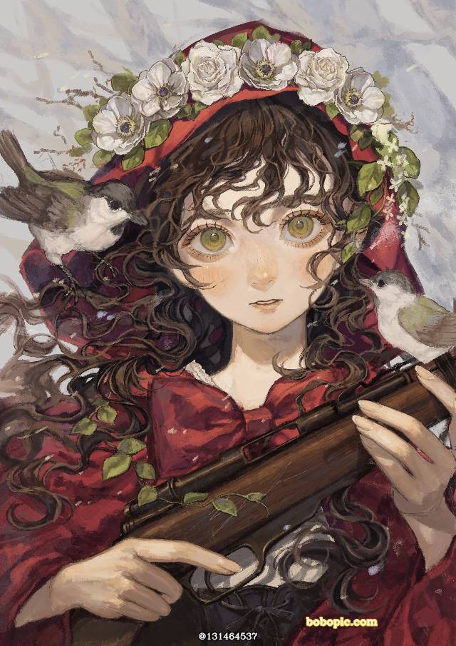 小女孩,小红帽,猟铳,黑发图片