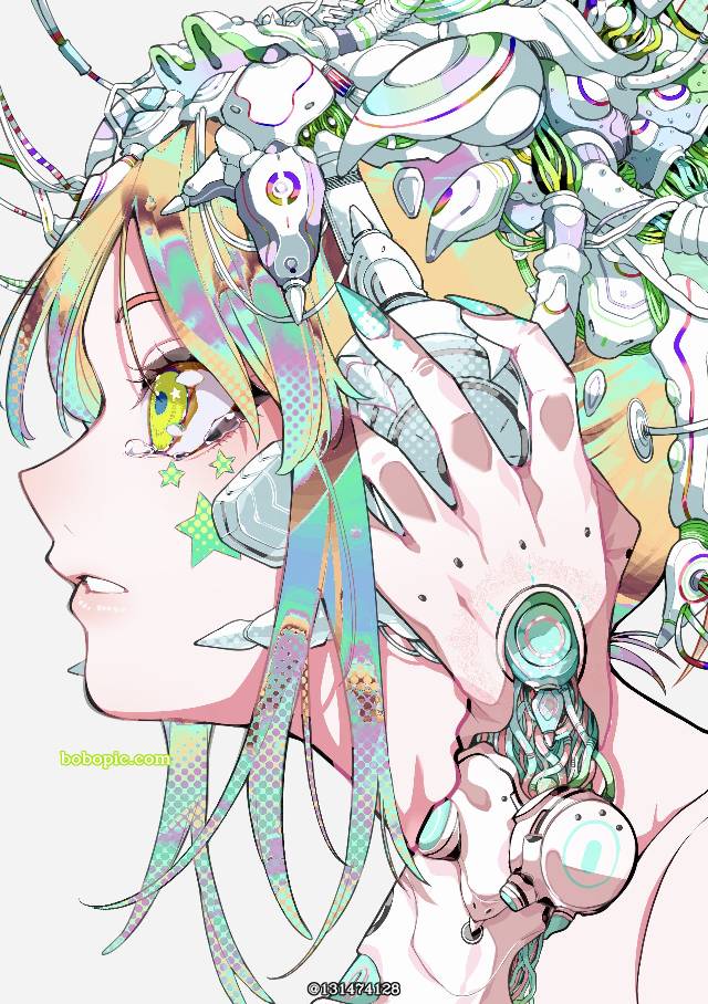 机械, 女孩子, 插画, 原创, 原创