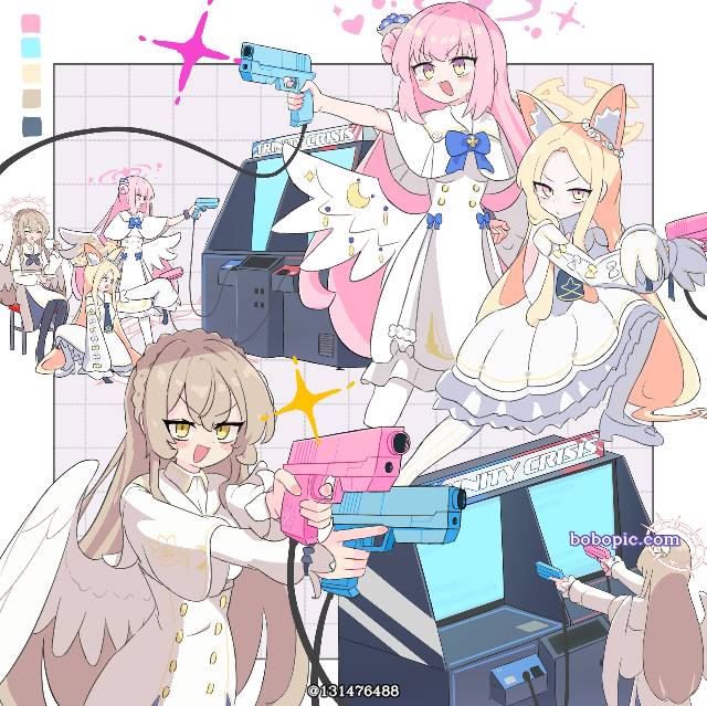 碧蓝档案, Nagisa Kirifuji, Mika Misono, Seia Yurizono, game center, Time Crisis
