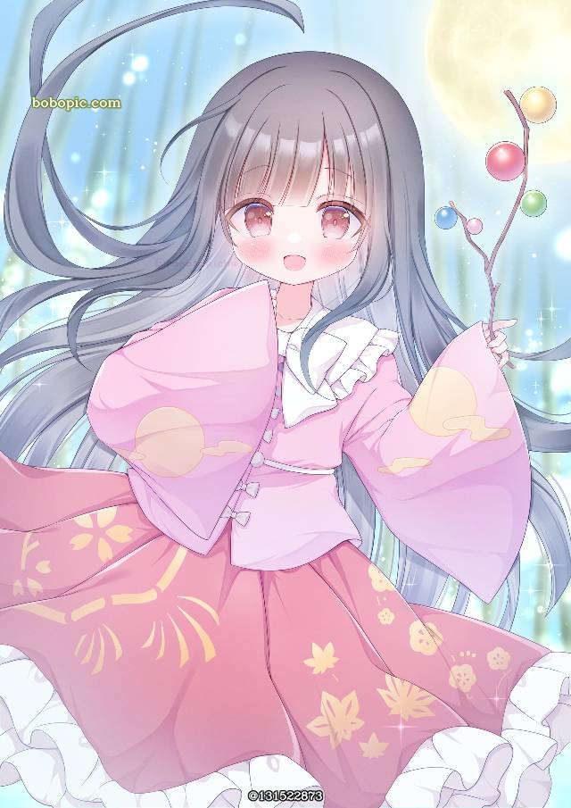 蓬莱山辉夜, 东方Project, kimono, 黑发, 女孩子, moe, 东方Project250收藏