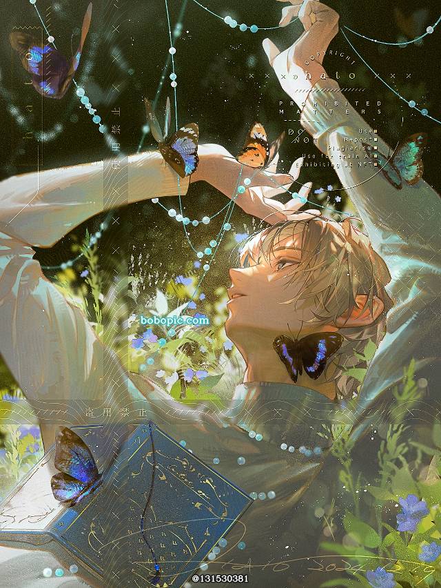 原创, 原创, man, 蝴蝶, face up, flower