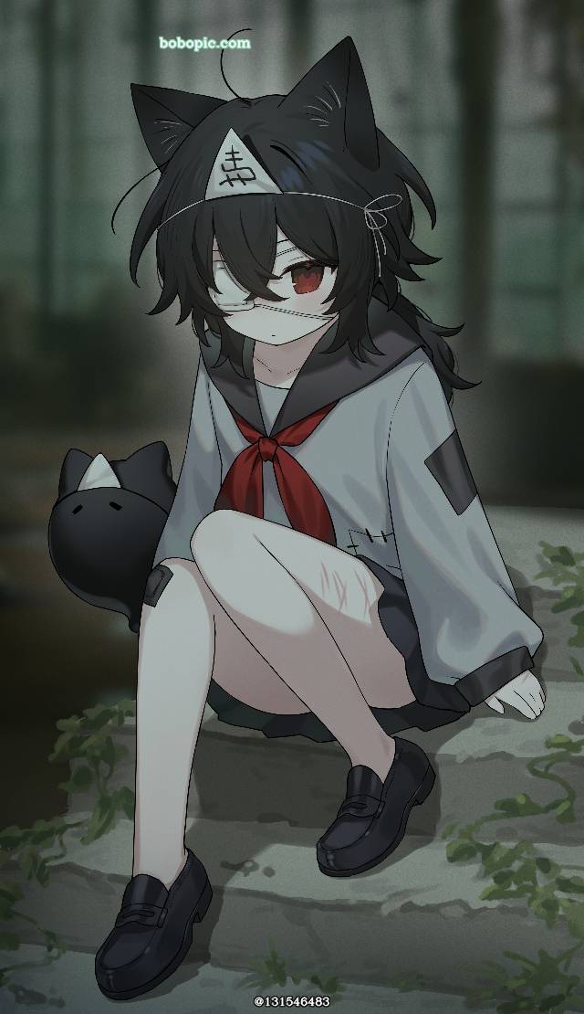 女孩子, cat ears, 萝莉, uniform, original, red eyes, 眼罩