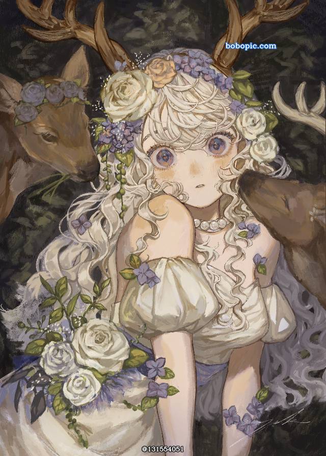 rose, deer, 婚纱, 复古, 女孩子, 原创