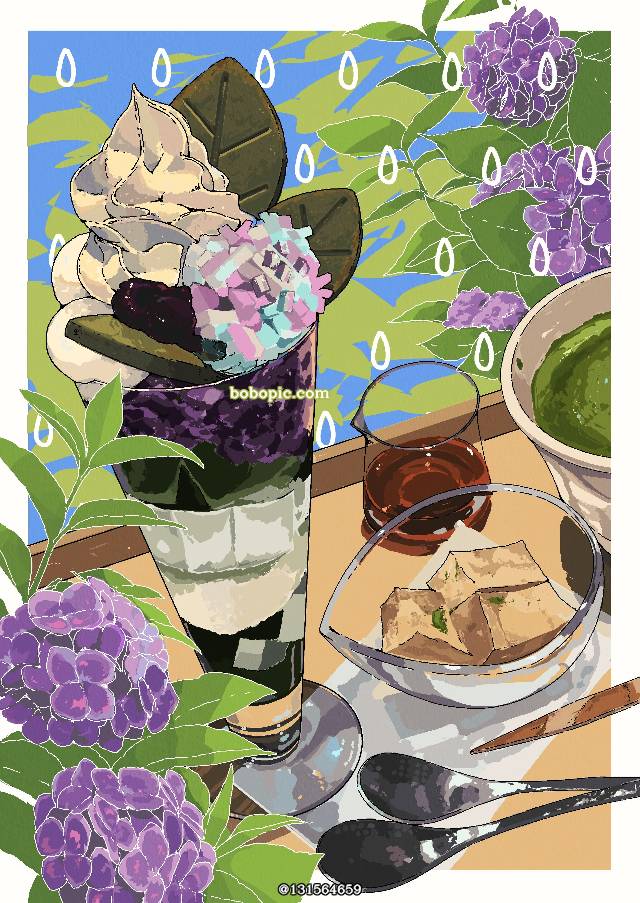 甜点,甜的,紫阳花,美食,食物插画图片