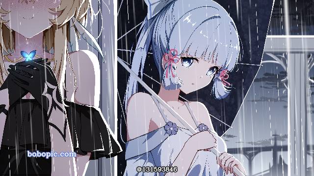 painting, Genshin Impact, girl, Ayaka Kamisato, yuri, Lumine, doujin, formal dress