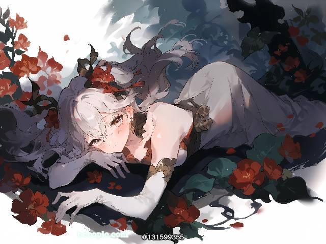 一张花和女孩子,中国风,菲比,花和女孩,古风,鸣潮,夕立,花间词绘画图片