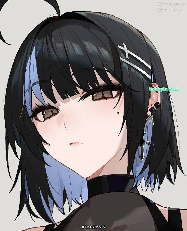 黑发, 女孩子, 原创角色, 项圈, 穿洞, inner color, cool beauty