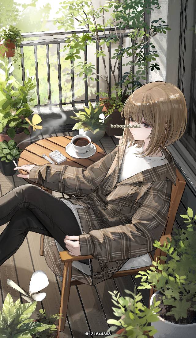 女孩子, 原创, tobacco, 波波头, 跷二郎腿