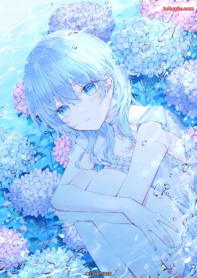 女孩子, 原创, 原创, young girl, 蓝, 花和女孩子, 水下, flower