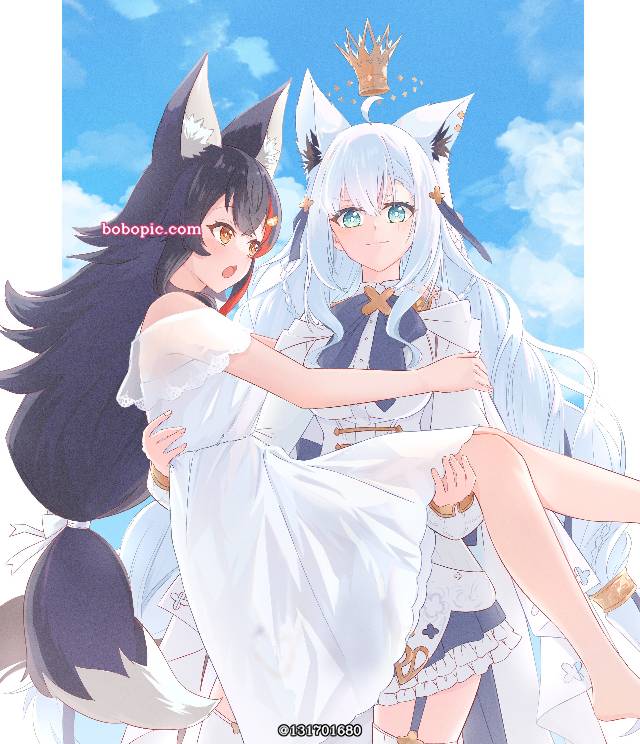 Hololive, Ookami Mio fanart, 大神澪, 白上吹雪, 白上吹雪同人, 虚拟YouTuber 500收藏