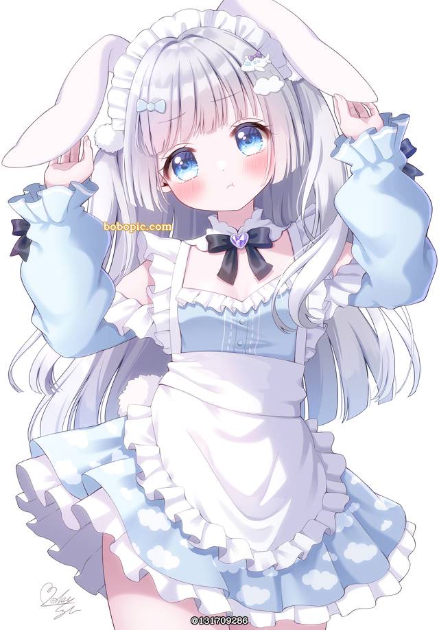 原创, 女孩子, 女仆, 女仆装, bunny ears, 飞机, 云