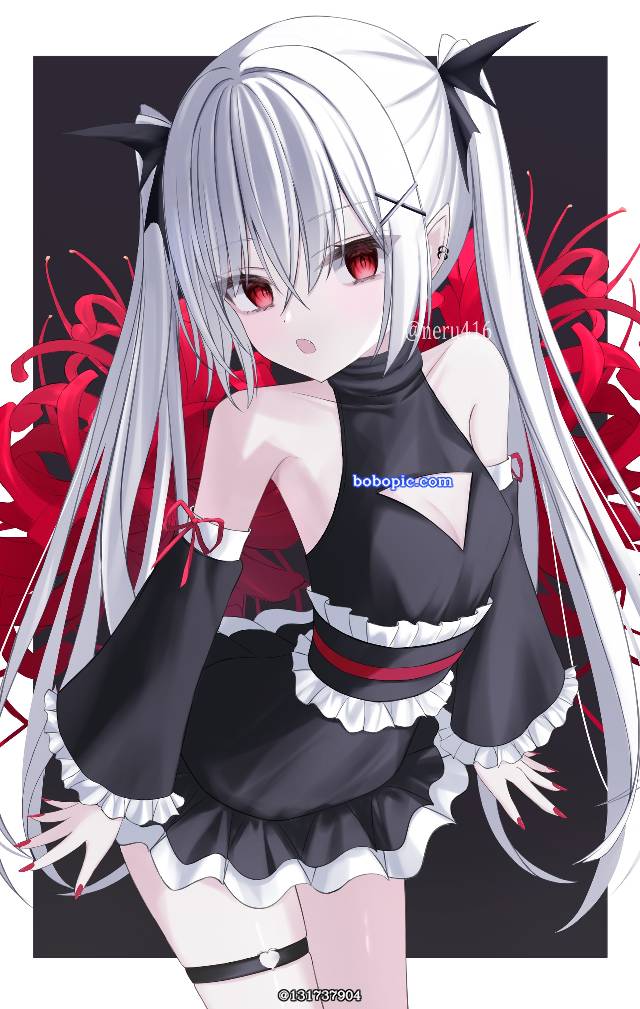 原创, 女孩子, 白发, 双马尾, vampire, lycoris radiata, red eyes
