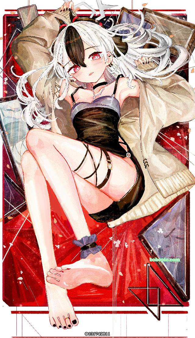 碧蓝档案, Onikata Kayoko (Dress), Onikata Kayoko, 赤脚, 白发, horn, 腋下