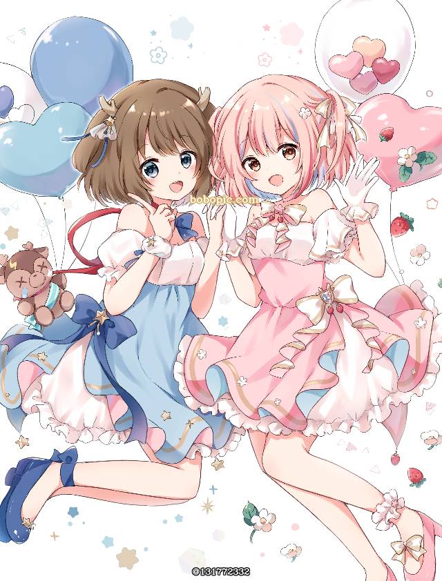 鹿乃（Vtuber）, Kano, strawberry, 气球, requested illustration, 唱见, bob