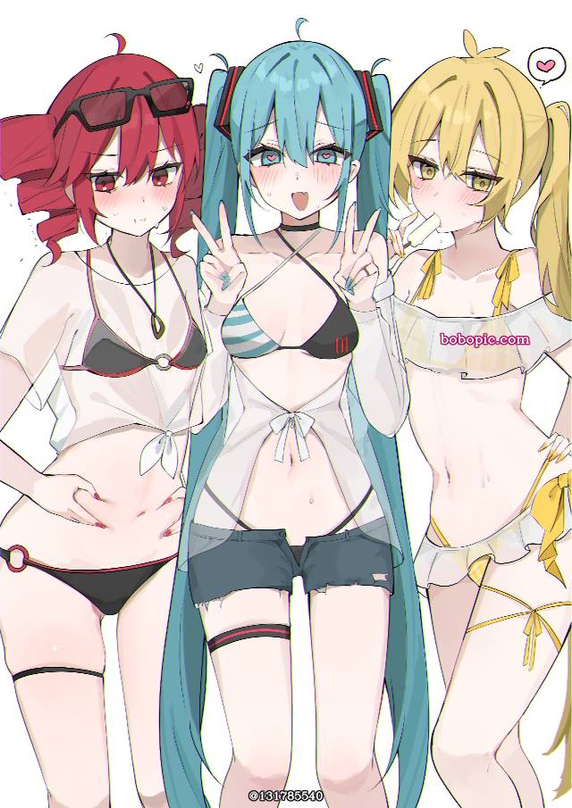 初音未来, 重音Teto, akita neru, 泳装, 眼睛爱心