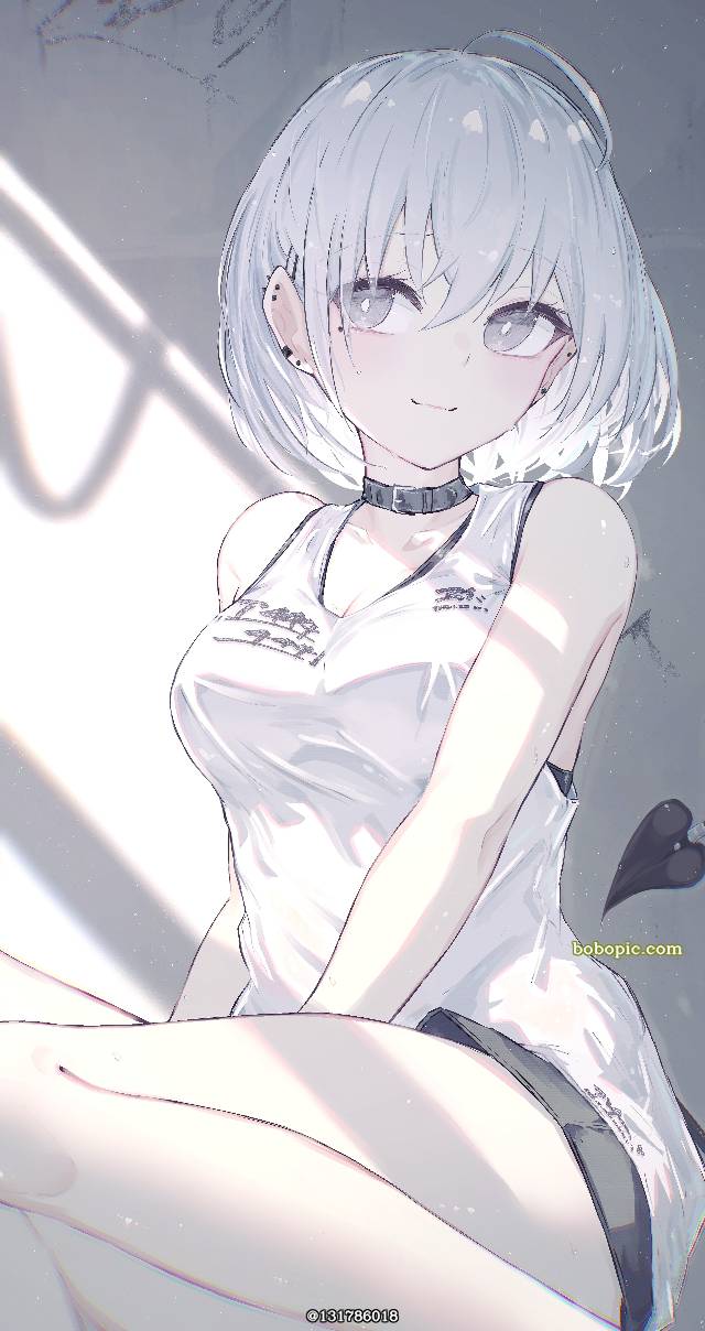 女孩子, 白发, 原创, 大腿, sweat, 无袖, 热裤, 恶魔