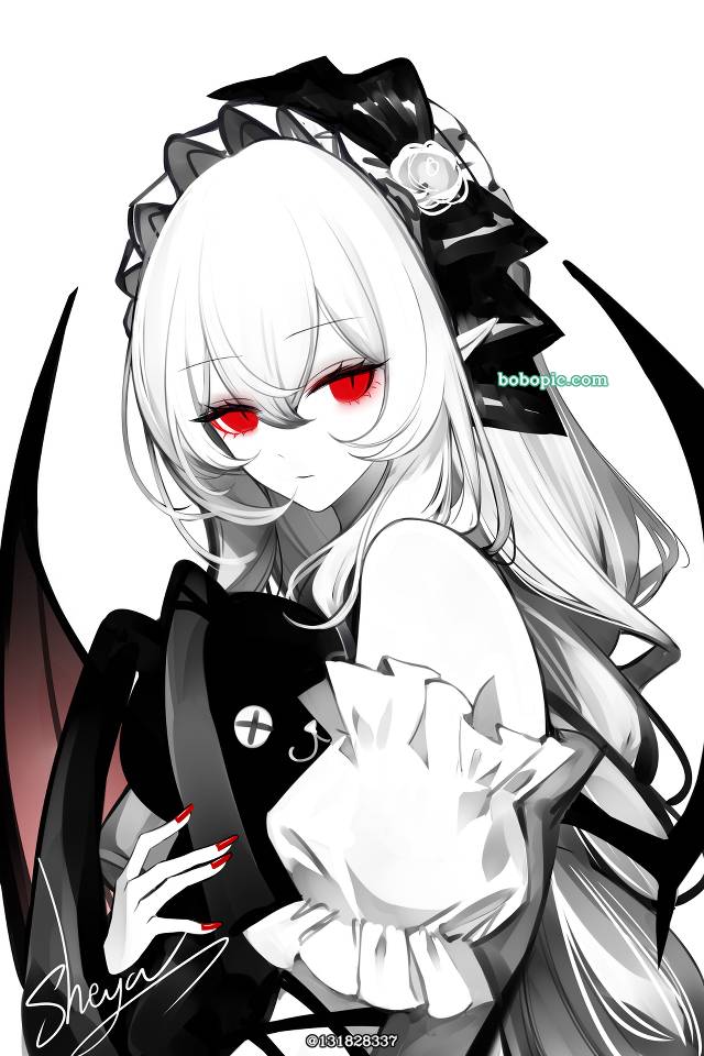 女孩子, 白发, red eyes, 黑, 原创, 吸血鬼, 恶魔
