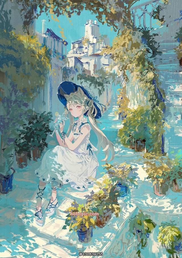 原创, 女孩子, cat ears, background, botanical
