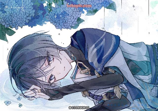 原神,放浪者,梅雨,紫阳花图片