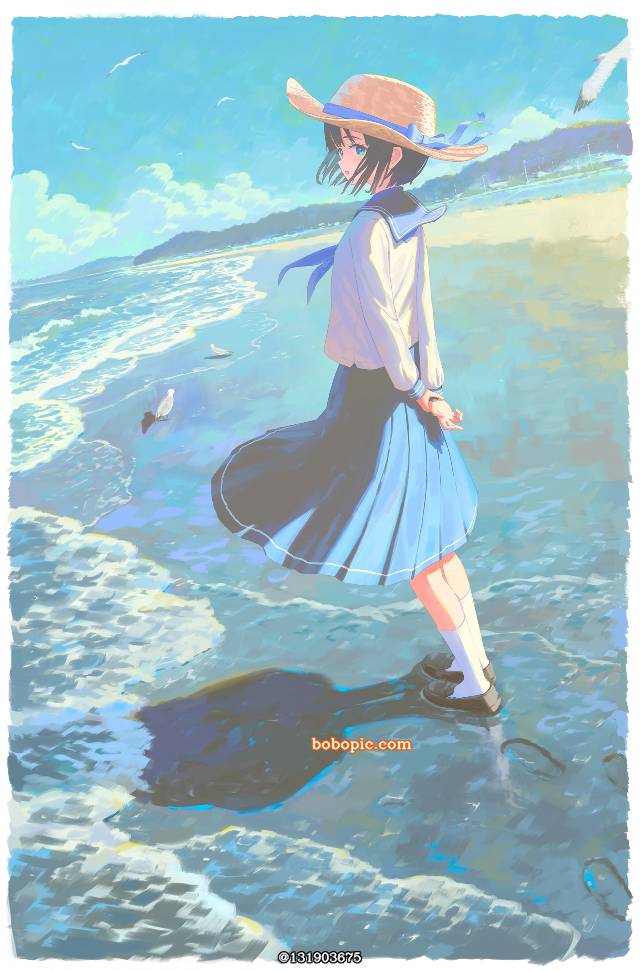 风景, 女孩子, background, sea, shadow, 风