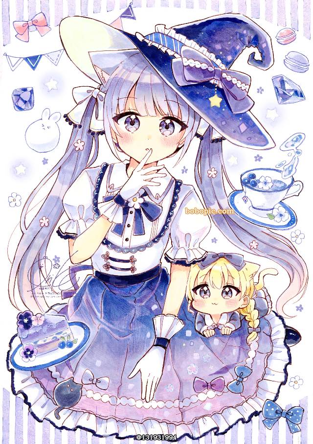 双马尾, witchgirl, 兽耳, cat ears, copic马克笔, analog illustration