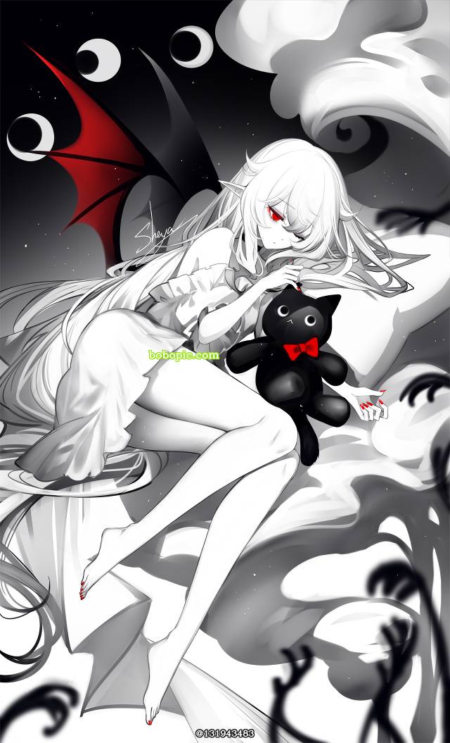 女孩子, 原创, 白发, red eyes, 吸血鬼, 恶魔