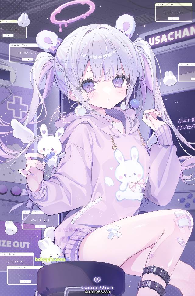 双马尾, 白发, 兔子, 女孩子, 原创, 商业绘图, 原创