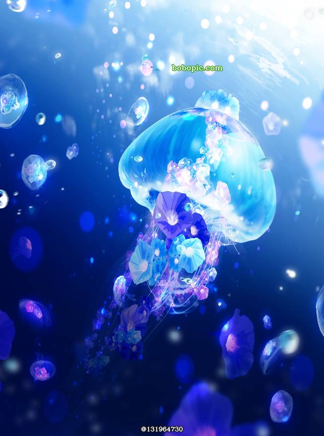 水母, 朝颜, 原创, 风景, 插画, under the sea, background, 原创