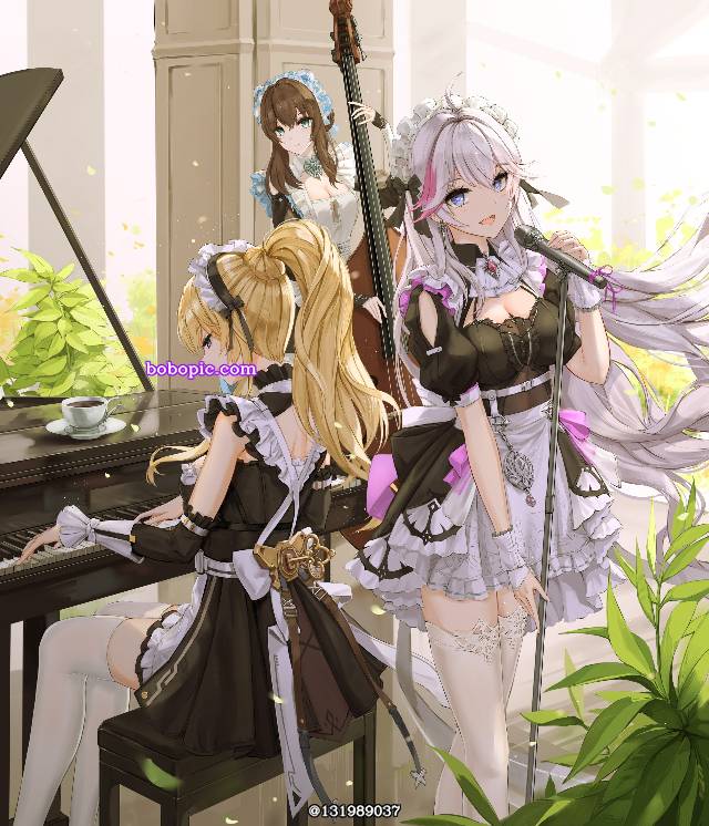 女孩子, Calabiyau, 女仆, 丝袜, 钢琴, 乐器, 夏天, 显性巨乳
